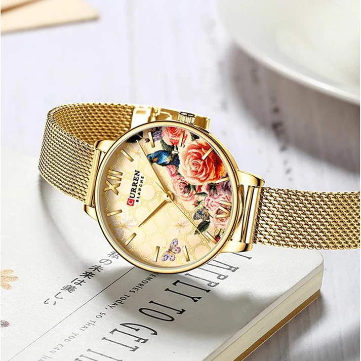CURREN Original Brand Mesh Band Wrist Watch For Women With Brand (Box & Bag)-9060